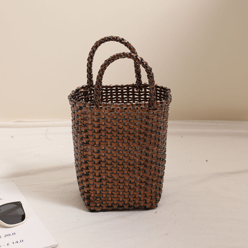 Gold Silver Color Portable Vegetable Basket Bag Solid Color Large Capacity Hand Carrying Woven Bag Seaside Vacation Beach Bag Bella Mia