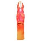 Spring Women Clothing Personalized Printing Hollow Out Cutout Slim Fit Halter Lace up Sheath Dress Bella Mia