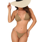 Solid Color Split Swimsuit Bikini High Grade Backless Deep V Plunge Sexy Wind Strap Design Three Point Bella Mia
