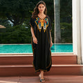 Cotton Embroidered Holiday Loose Plus Size Maxi Dress Seaside Beach Jacket Blouse Dress Bikini Cover up