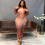 Women Clothing Printed Dress round Neck Pullover Long Sleeve Pullover One Step Dress Bella Mia