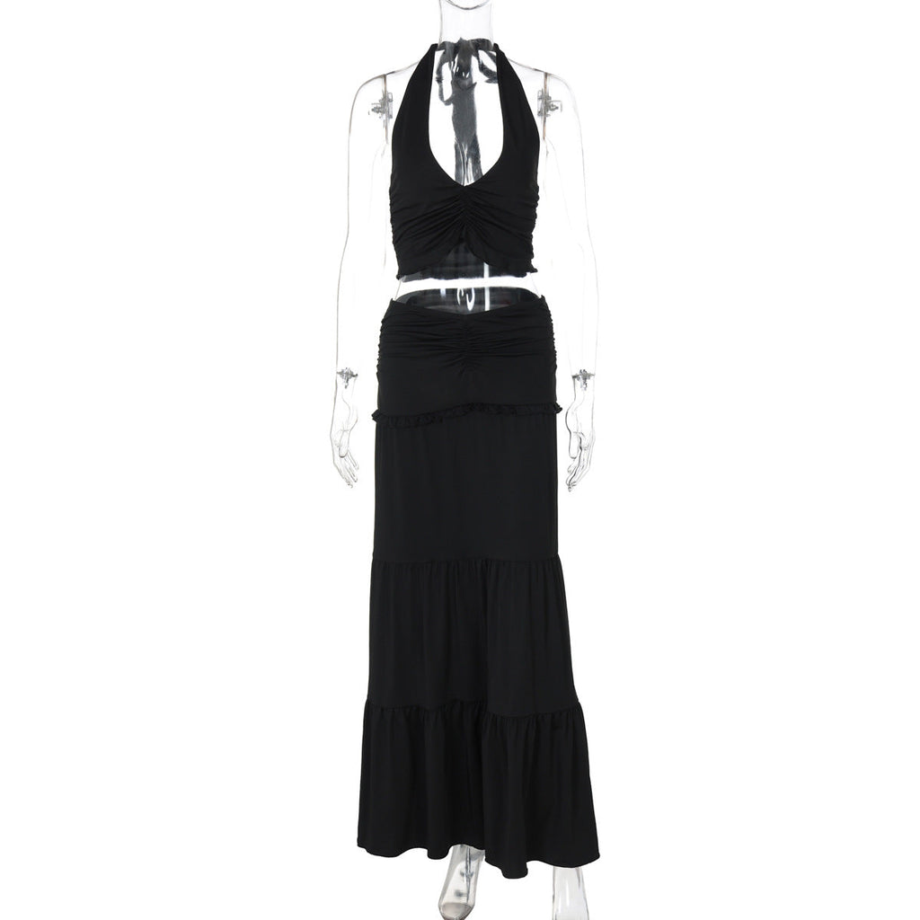 Women Clothing Summer Lace Halterneck Vest Pleated Skirt Two Piece Set for Women Bella Mia