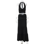 Women Clothing Summer Lace Halterneck Vest Pleated Skirt Two Piece Set for Women Bella Mia