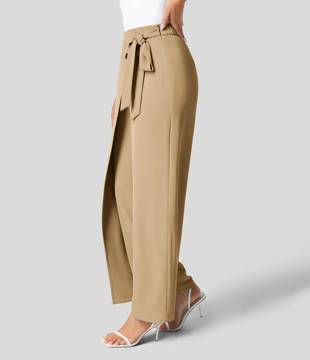 Workwear Women Work Pant Casual Texture Wide Leg Professional Trousers Belt Pants Bella Mia