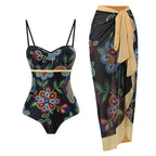 One Piece Swimsuit Women Skinny Slimming Vintage Printed Chiffon Dress with Steel Bracket Hard Bag Swimsuit Bella Mia