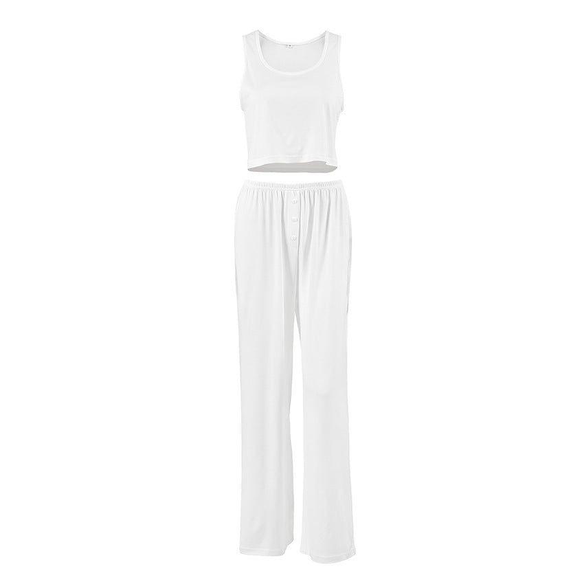 Spring Summer Home Wear Sleeveless Vest Pants Two Piece Set Knitted Emerized Pajamas for Women Bella Mia