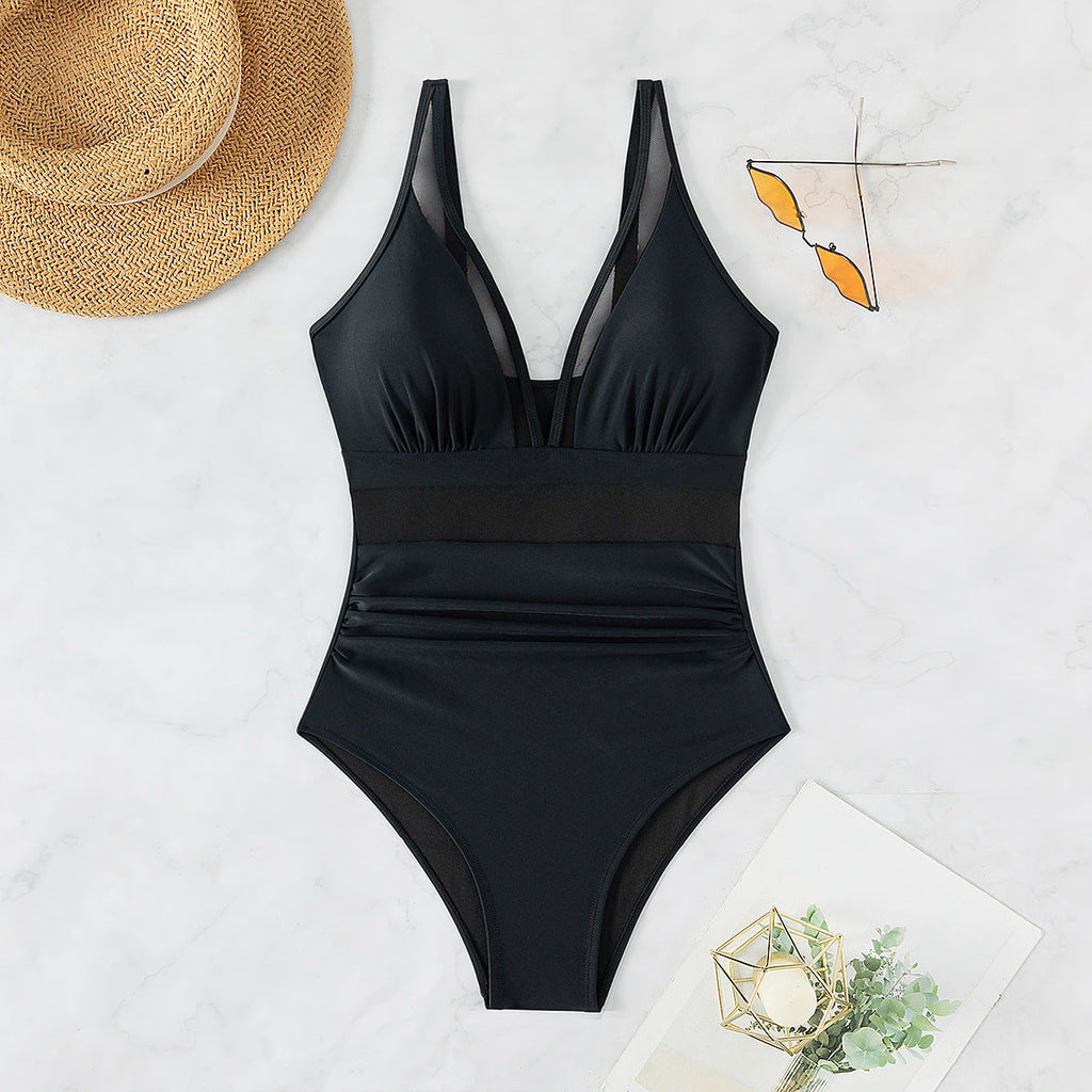 Bikini Solid Color Mesh Backless Sexy Bikini One-Piece Swimsuit Swimwear Bella Mia