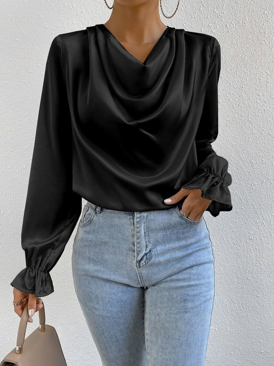 Women Clothing Ruffled Sleeve Satin Shirt Autumn Arrival Long Sleeve Satin Shirt Bella Mia