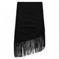 Elegant Sexy Woman Tassel Irregular Asymmetric Low Waist Skirt Retro Street Sexy Hip Mid Skirt