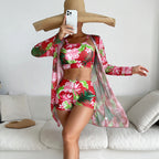 Swimsuit Women Split Three Piece Boxer Shorts Printing Mesh Red Conservative Swimsuit Bella Mia