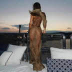 Summer Leopard Print Dress Sexy See through Shoulder Single Sleeve Slim Fit Sexy Dress Bella Mia