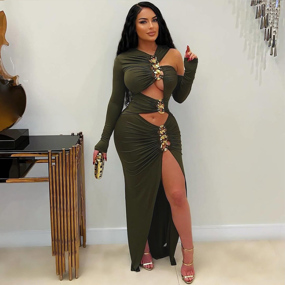 Black Tight Dress Sexy Hollow Out Cutout Split Dress Long Bella Mia