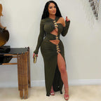 Black Tight Dress Sexy Hollow Out Cutout Split Dress Long Bella Mia
