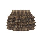 Korean Sweet Girl Preppy Plaid Puff Sleeve Shirt Irregular Asymmetric Hem Waist Slimming Single Breasted Cardigan Top Skirt Sets Bella Mia