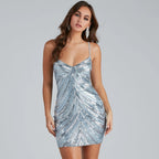 Summer Sequin Sexy Sling Retro Patchwork Green Sequ Dress Bella Mia