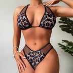 Bikini Double Bikini Stitching Swimsuit Lace Up Swimwear Women Leopard Print Swimsuit Mesh Bikini Bella Mia