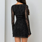 Peach Collar Waist See through Dress Autumn Sexy Long Sleeve Hip Dress Bella Mia
