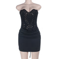 Waist Slimming Sexy Tube Top Hollow Out Cutout Lace Dress