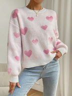 Women Autumn Winter Love Pullover Loose Casual Office round Neck Knitted Sweater for Women Bella Mia