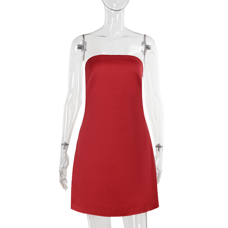 Autumn Dress Socialite Elegant Sexy Tube Top Satin Backless Mini Dress