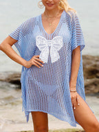 Women Beach Cover Up Lace Butterfly Stitching Woven Shirt Hollow Out Cutout out Strap Beach Dress Bella Mia