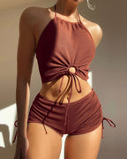 Solid Color Sling Split Swimsuit Women Boxer Sports Beach Bikini Swimsuit Bella Mia