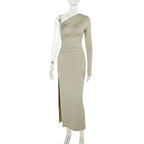 Autumn Elegant Sexy Slim Shoulder Pleated Single Layer Sleeves Dress Women Bella Mia