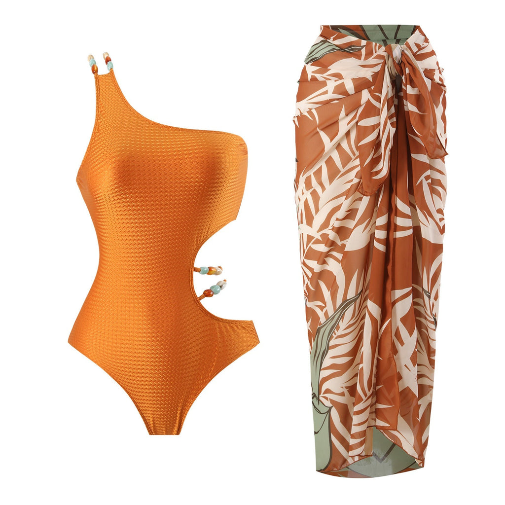 One Piece Swimsuit Women Spring Tight Retro Vacation Swimsuit Chiffon Skirt Set Bella Mia