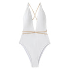 Beach Swimwear Solid Color V neck Backless Quick Drying One Piece Swimsuit Bikini Swimwear Women Bella Mia