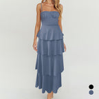 Sexy Backless Suspender Layered Dress Pleated Lace up Slim Fit Dress Bella Mia