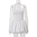 Women Clothing Autumn French Sexy Tube Top Dress Ribbon Fitted Waist Bubble Short Dress Bella Mia