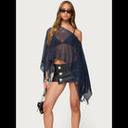 Summer Sexy Hollow Out Cutout out Sexy Diagonal Collar Inverness Irregular Asymmetric Design Knitted Blouse Bella Mia