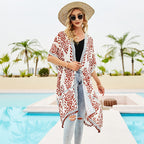 Spring Summer Striped Floral Print Pattern Chiffon Sun Protective Blouse Ball Decorative Cardigan Bella Mia