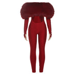 Autumn Winter Women off Shoulder Furry Stitching Sexy Cropped Long Sleeve Jumpsuit Women Bella Mia