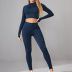 Seamless Yoga Clothes Women Long Sleeved Sports Top High Waist Hip Lift Sports Tights Trousers Set Bella Mia