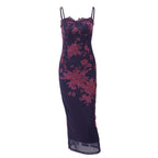 Spring Sexy Backless Lace Edge Vintage Printed Slit Dress Bella Mia