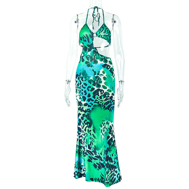 Women Printed Wear Hollow Out Cutout Slim Hip Lace up Backless Casual Elegant Maxi Dress Bella Mia