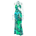 Women Printed Wear Hollow Out Cutout Slim Hip Lace up Backless Casual Elegant Maxi Dress Bella Mia