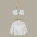 Women Chain Strap Split Swimsuit Bikini Skirt Three Piece Suit Pure Colored Fresh Bikini Bella Mia