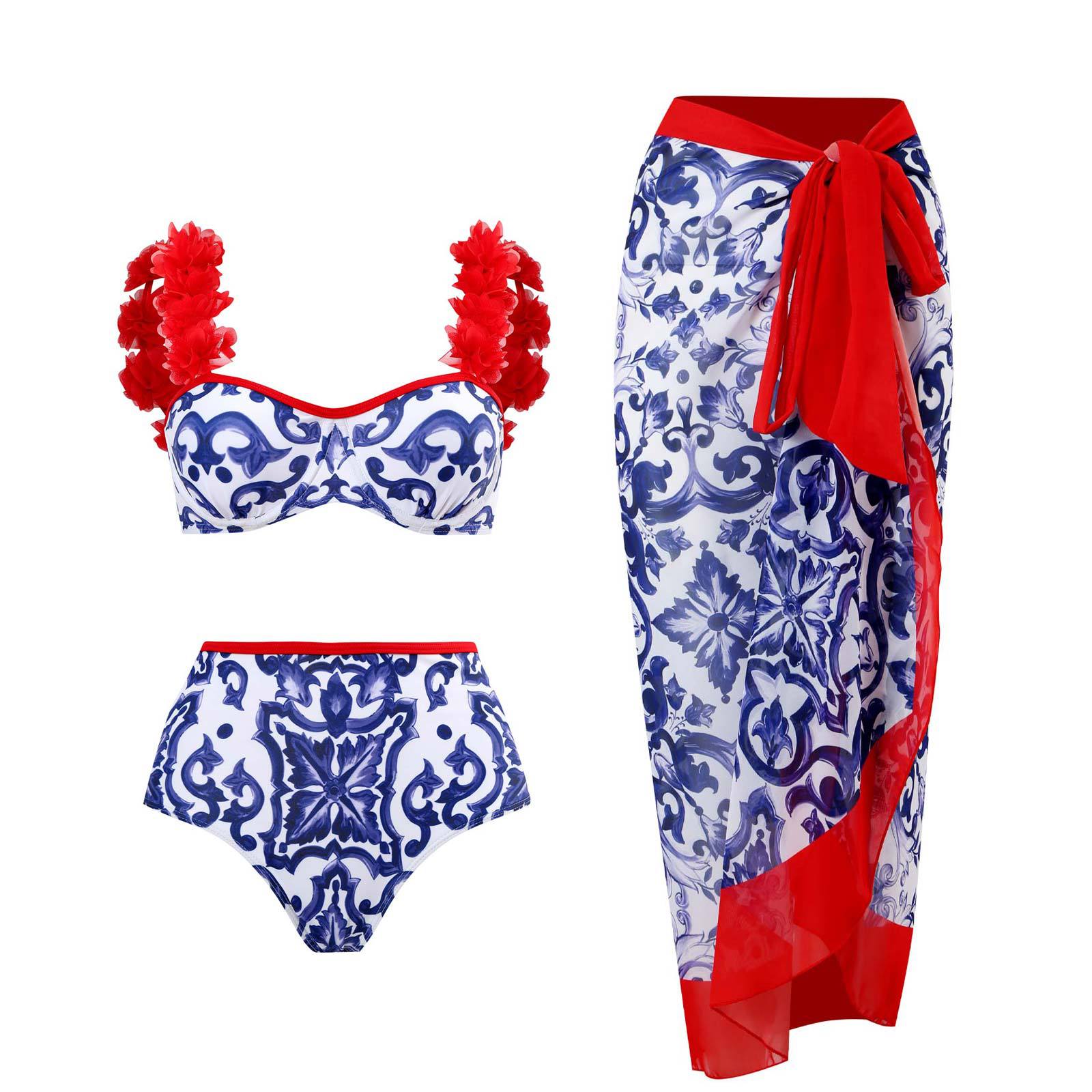 Retro Split Swimsuit Three Piece Set Swimsuit Lace Up Beach Skirt Bella Mia
