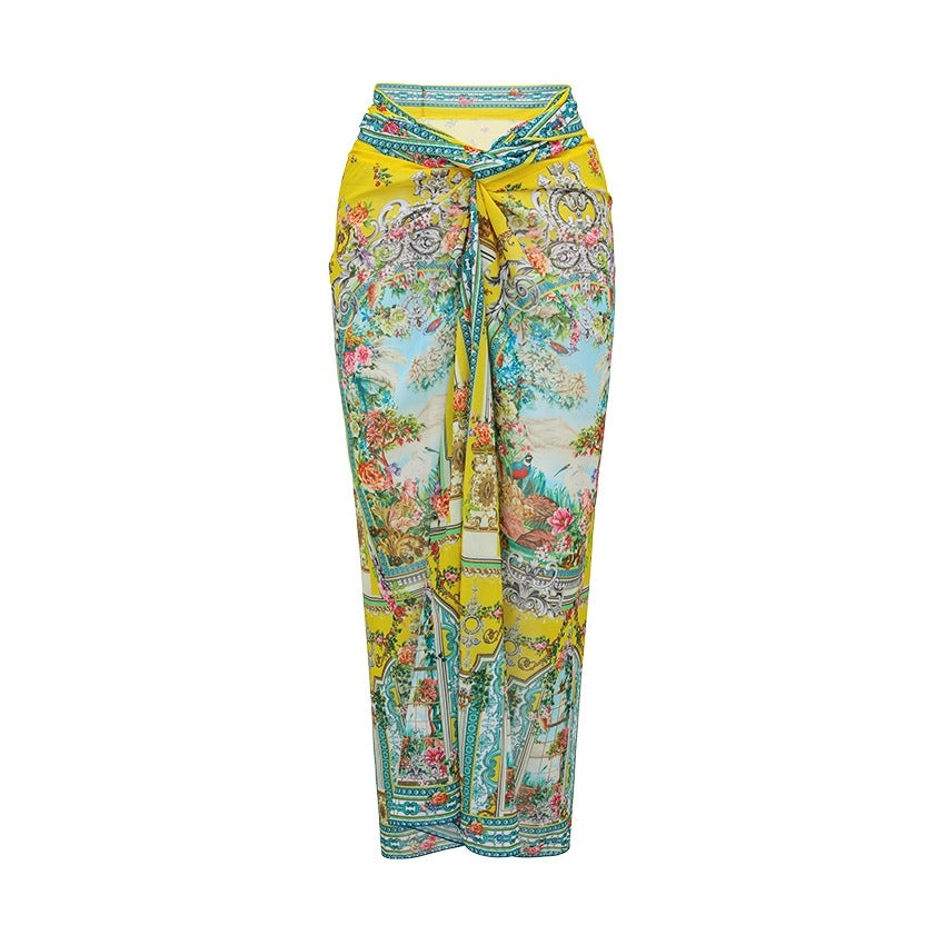 Swimsuit Bright Yellow Garden Print Vacation Swimsuit Women Long Skirt