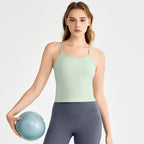 Spring Summer Cool Feeling Spaghetti Strap Yoga Vest Women Beauty Back Dovetail Split Sling Fixed Cup Breathable Workout Clothes Top Bella Mia