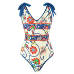 French One Piece Two Piece Set Swimsuit Digital Printing Sheath Gauze Skirt Conservative Swimwear Women Bella Mia