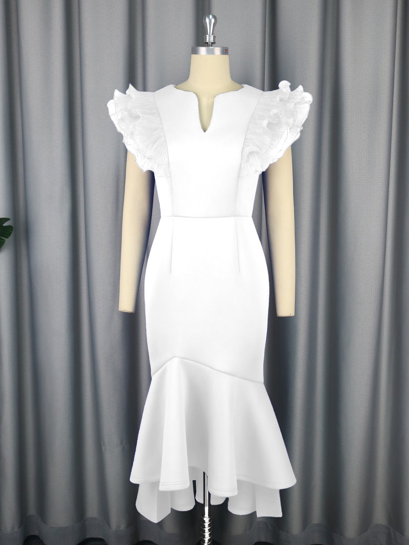 Sexy Ruffle Pleated Short Sleeve Dress Cocktail High Waist Sheath Fishtail Dress Dresses Bella Mia