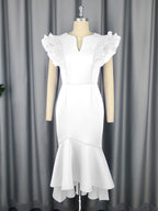 Sexy Ruffle Pleated Short Sleeve Dress Cocktail High Waist Sheath Fishtail Dress Dresses Bella Mia