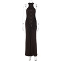 French Women Autumn Slim Fit Crumpled Button round Neck Sleeveless Dress for Women Bella Mia