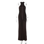 French Women Autumn Slim Fit Crumpled Button round Neck Sleeveless Dress for Women Bella Mia