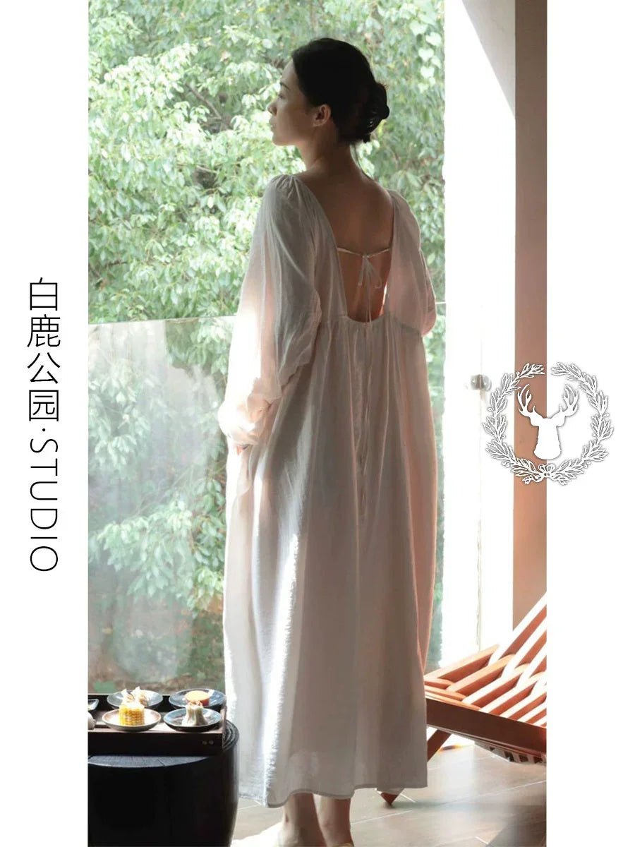 Gentle Elegant Young Adult Lazy Long Skirt plus Size Nightdress Women's Summer Beach Vacation Style Homewear Dress Luxlife Brands