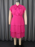 Summer Graceful Bow round Neck Dress Slim Fit Pleated Tiered Dress Party Evening Dress Bella Mia