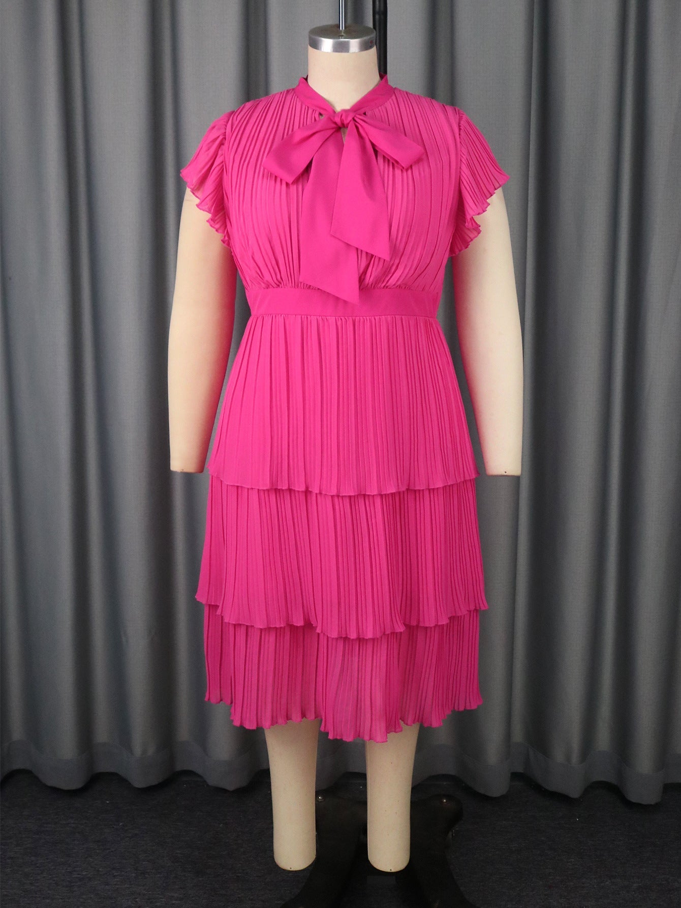 Summer Graceful Bow round Neck Dress Slim Fit Pleated Tiered Dress Party Evening Dress Bella Mia